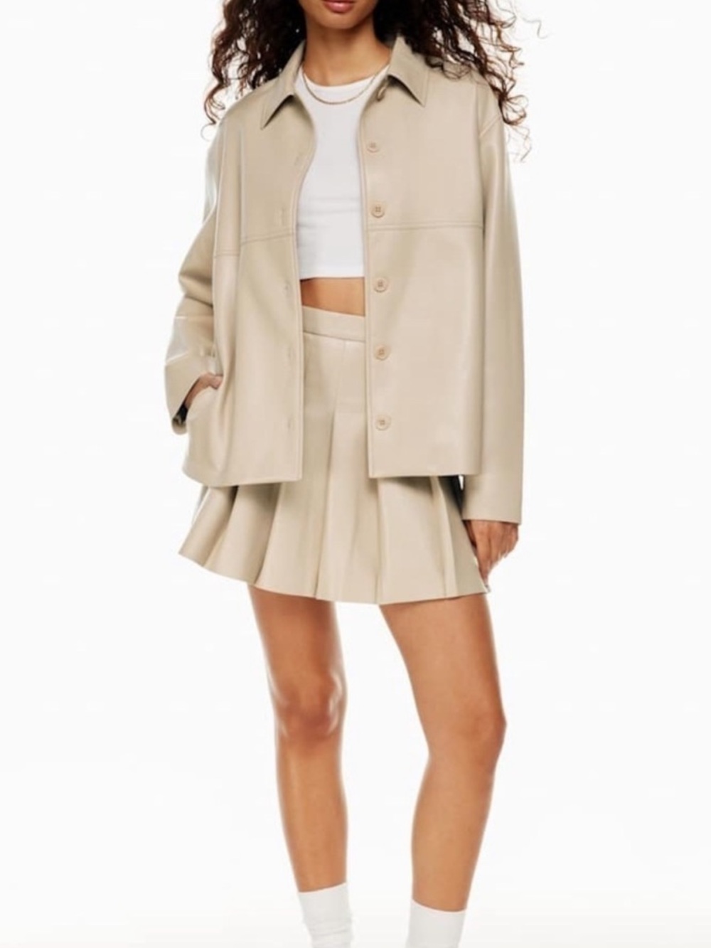 Aritzia Babaton Pelli Oversized Shirt Jacket Vegan Leather in Sand White - Picture 2 of 4